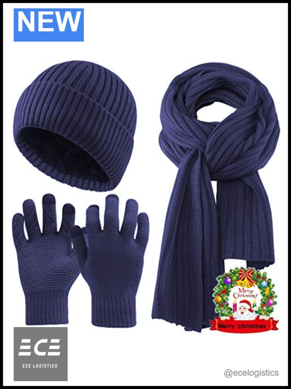 3 in 1 Winter Gear Glove Scarf Hat Set Touchscreen Fingers Ribbed Knit Fleece